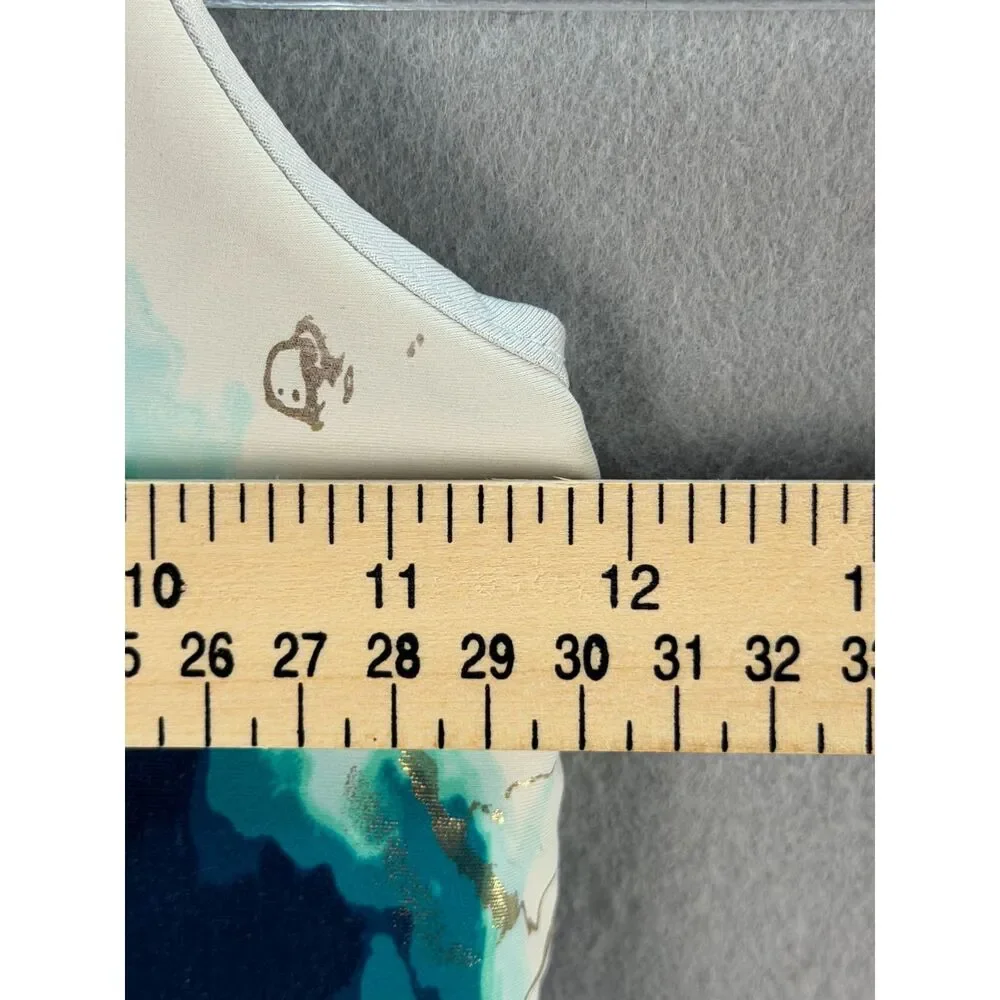 Old Navy PowerSoft Girls M 8 Teal Gold Marble Longline Sports Bra Crop Top